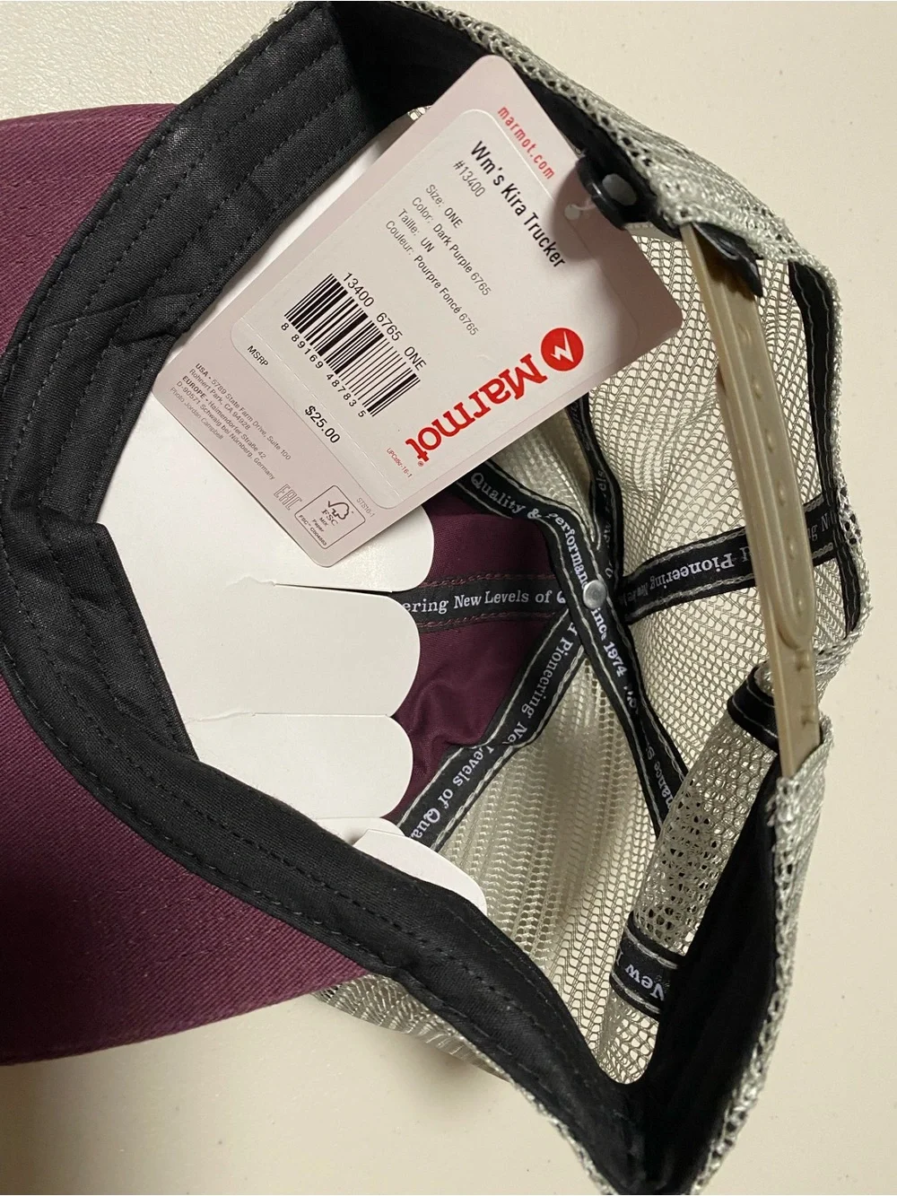 NWT Marmot  Purple & Gray Mesh Trucker Hat Unsex Size